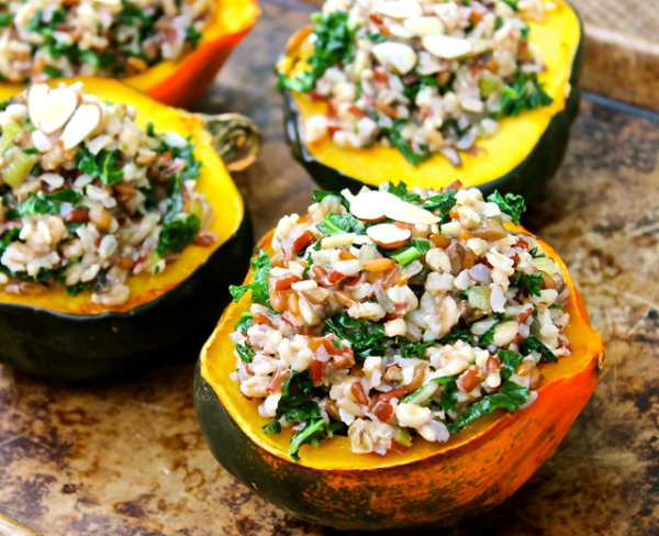 Wild Rice and Mushroom Stuffed Acorn Squash - Happy Belly Foodie